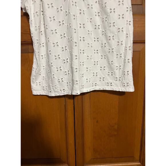 LOFT Women's Eyelet Short Sleeve Split Neck Knit Mixed Media Blouse White Size S - Picture 5 of 11